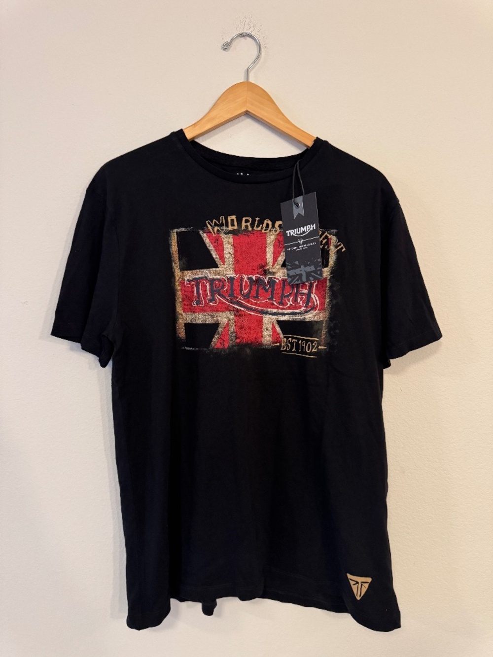 Triumph Motorcycles World's Fastest Union Jack Graphic T Shirt Black L NWT